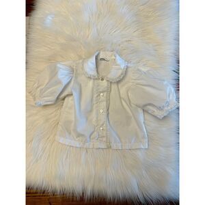 Vintage Peter Pan collar‎ blouse with ruffle detailing white EUC